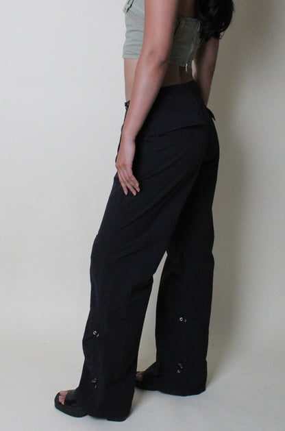 Crush Pleated Parachute Pant - Black