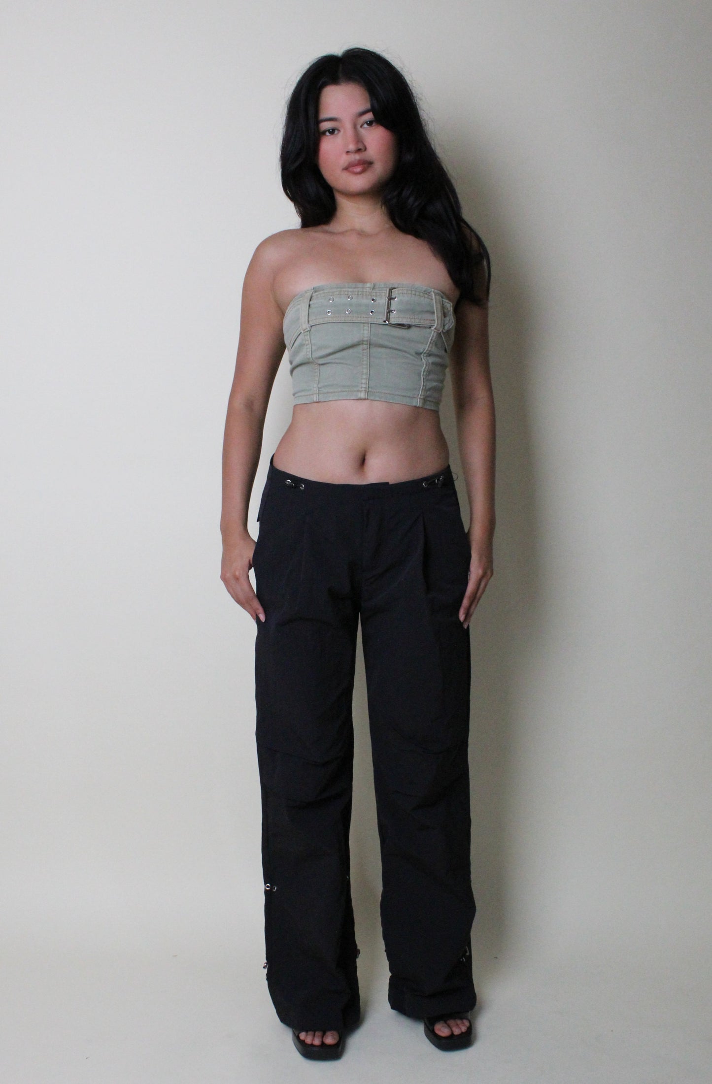 Crush Pleated Parachute Pant - Black